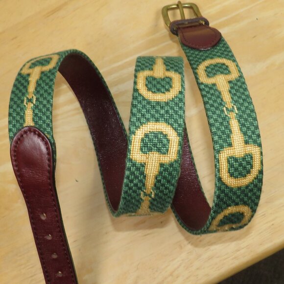Smathers & Branson Needlepoint Horse Bit Derby Belt Size 42 Preppy - Picture 1 of 10